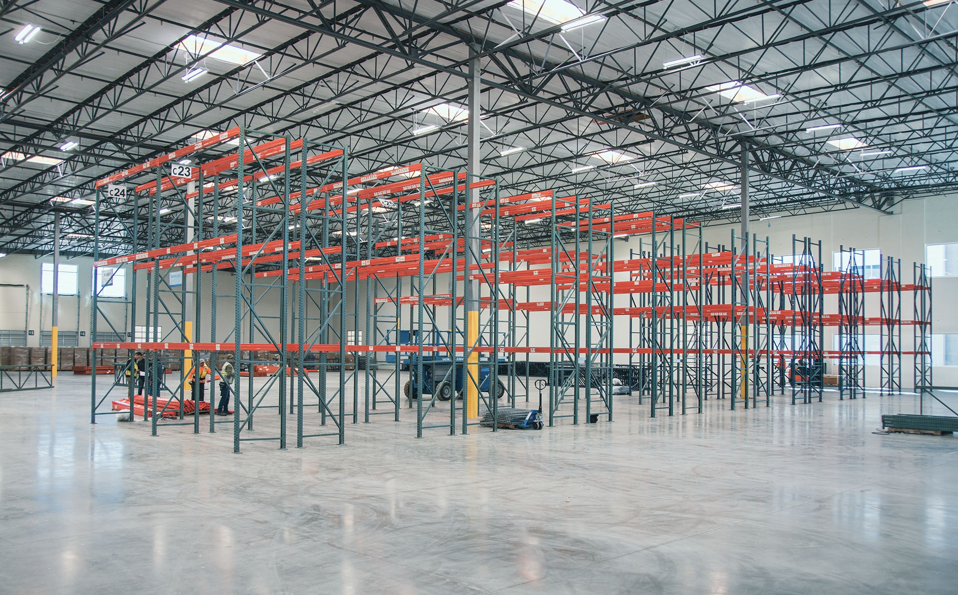 Selective pallet rack components for warehouse reinstallation